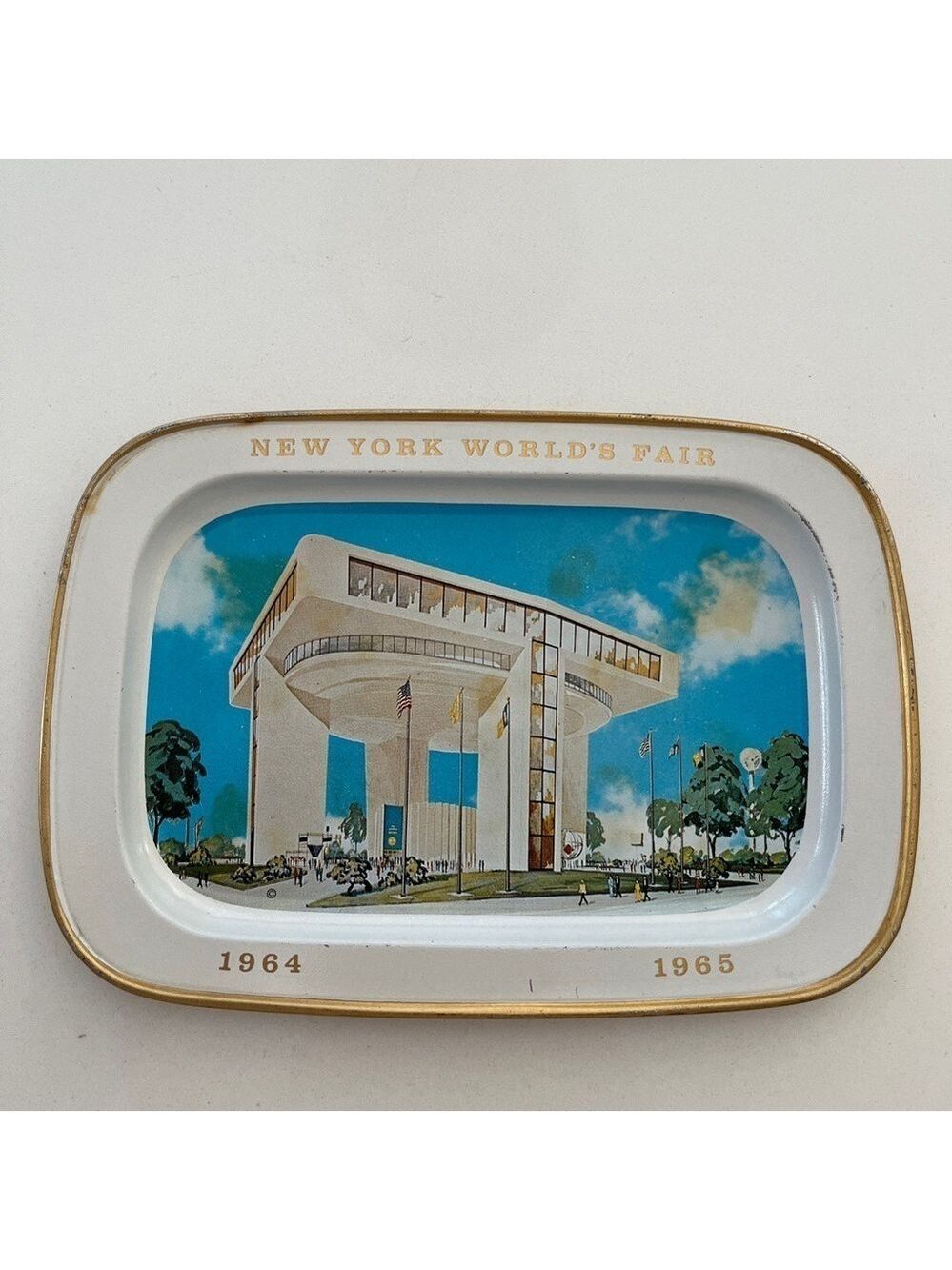 VINTAGE New York World's Fair Small Tin Tray 1964 1965 Heliport Top of the Fair